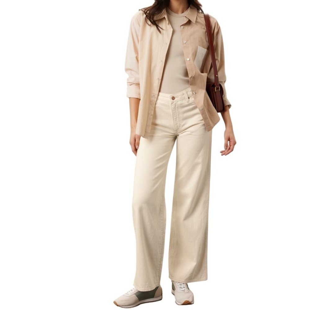 Wrangler Worldwide 661 Mid-rise Wide-Leg Jeans 27 Cream Hemp Cotton Some Wear